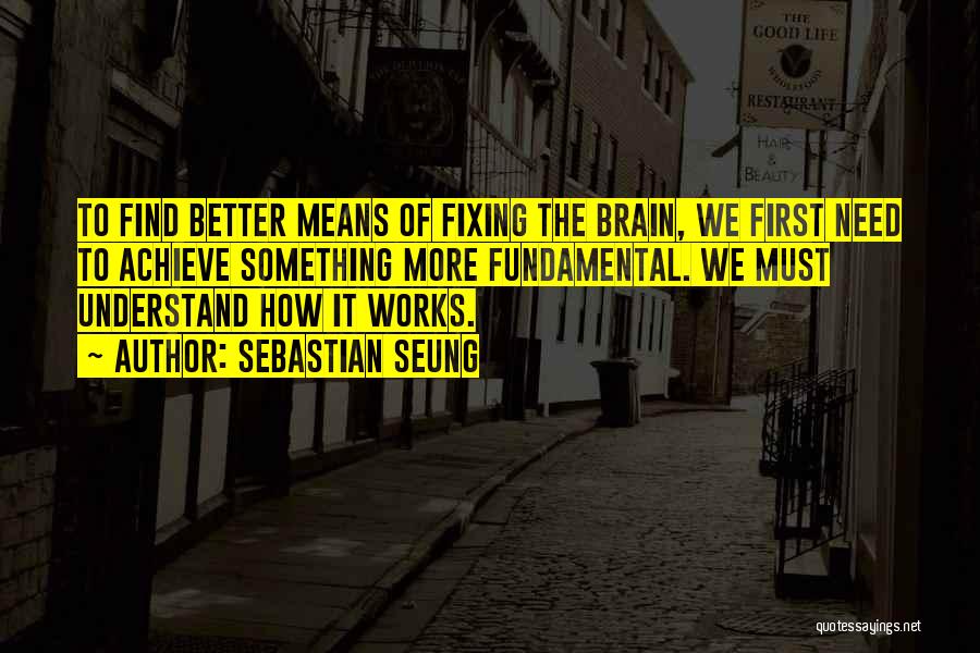 Sebastian Seung Quotes: To Find Better Means Of Fixing The Brain, We First Need To Achieve Something More Fundamental. We Must Understand How