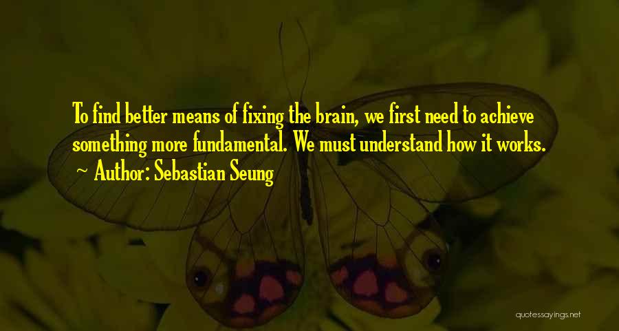Sebastian Seung Quotes: To Find Better Means Of Fixing The Brain, We First Need To Achieve Something More Fundamental. We Must Understand How