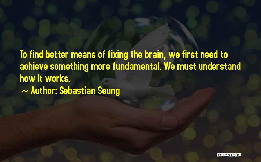 Sebastian Seung Quotes: To Find Better Means Of Fixing The Brain, We First Need To Achieve Something More Fundamental. We Must Understand How