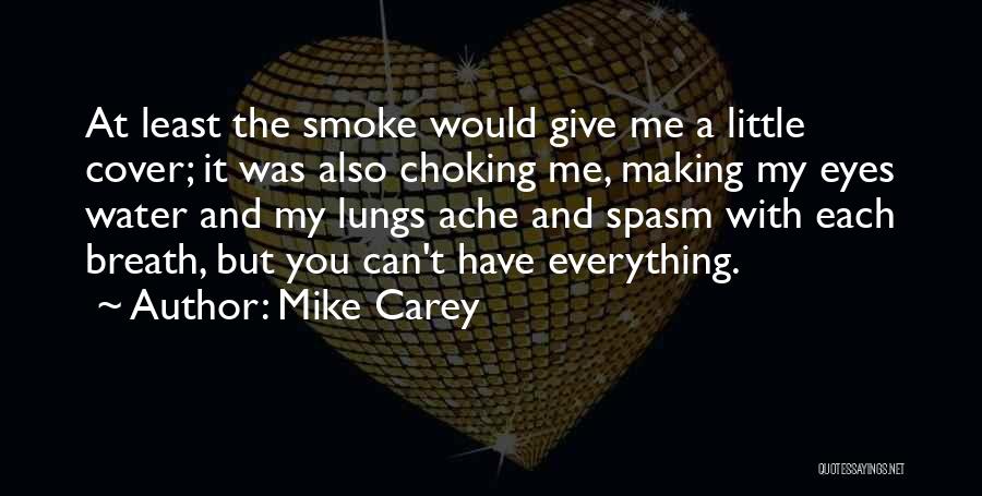 Mike Carey Quotes: At Least The Smoke Would Give Me A Little Cover; It Was Also Choking Me, Making My Eyes Water And