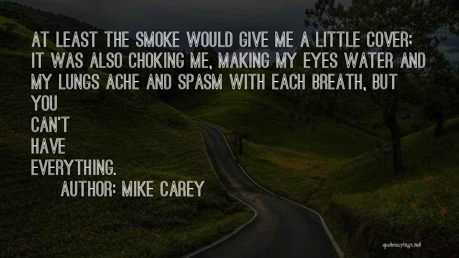 Mike Carey Quotes: At Least The Smoke Would Give Me A Little Cover; It Was Also Choking Me, Making My Eyes Water And