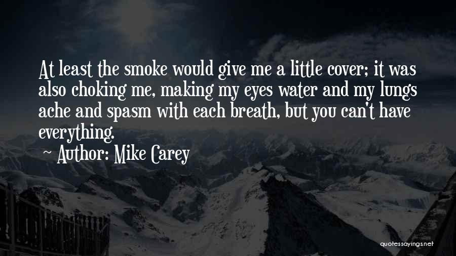 Mike Carey Quotes: At Least The Smoke Would Give Me A Little Cover; It Was Also Choking Me, Making My Eyes Water And