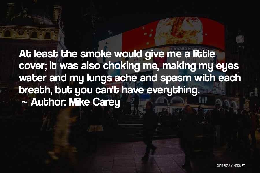 Mike Carey Quotes: At Least The Smoke Would Give Me A Little Cover; It Was Also Choking Me, Making My Eyes Water And