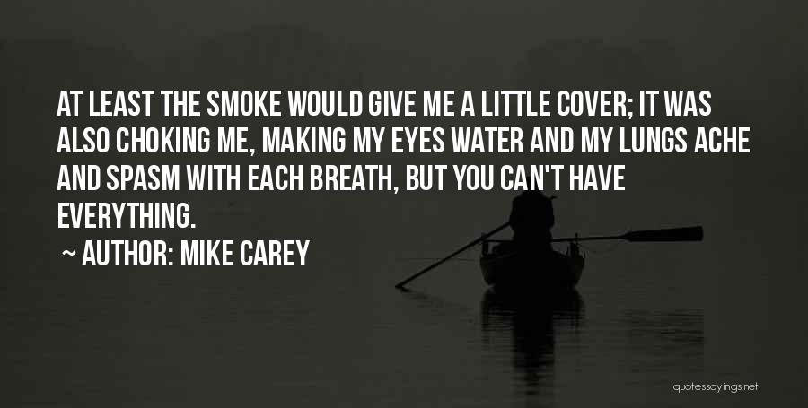 Mike Carey Quotes: At Least The Smoke Would Give Me A Little Cover; It Was Also Choking Me, Making My Eyes Water And