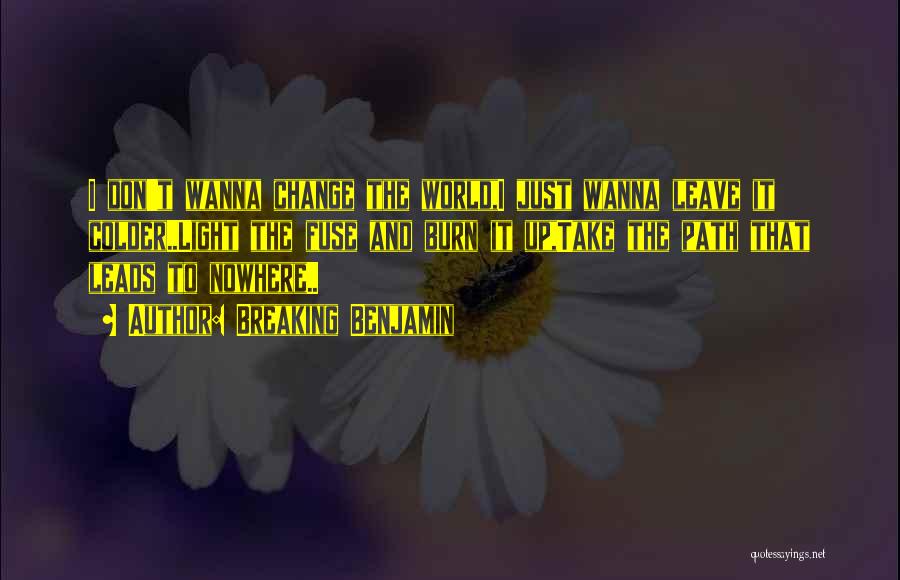 Breaking Benjamin Quotes: I Don't Wanna Change The World,i Just Wanna Leave It Colder..light The Fuse And Burn It Up,take The Path That