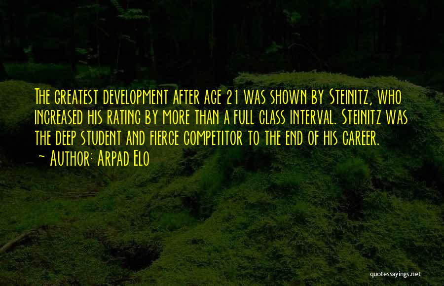 Arpad Elo Quotes: The Greatest Development After Age 21 Was Shown By Steinitz, Who Increased His Rating By More Than A Full Class