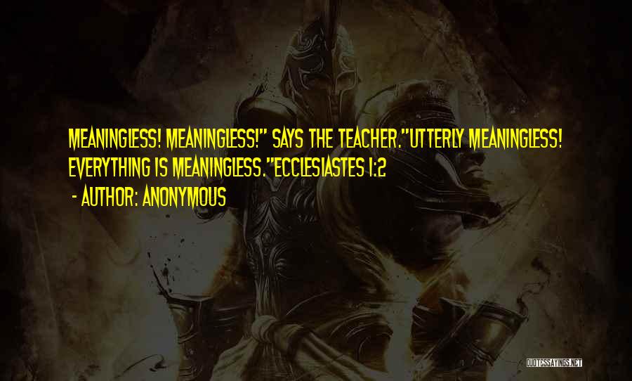 Anonymous Quotes: Meaningless! Meaningless! Says The Teacher.utterly Meaningless! Everything Is Meaningless.ecclesiastes 1:2