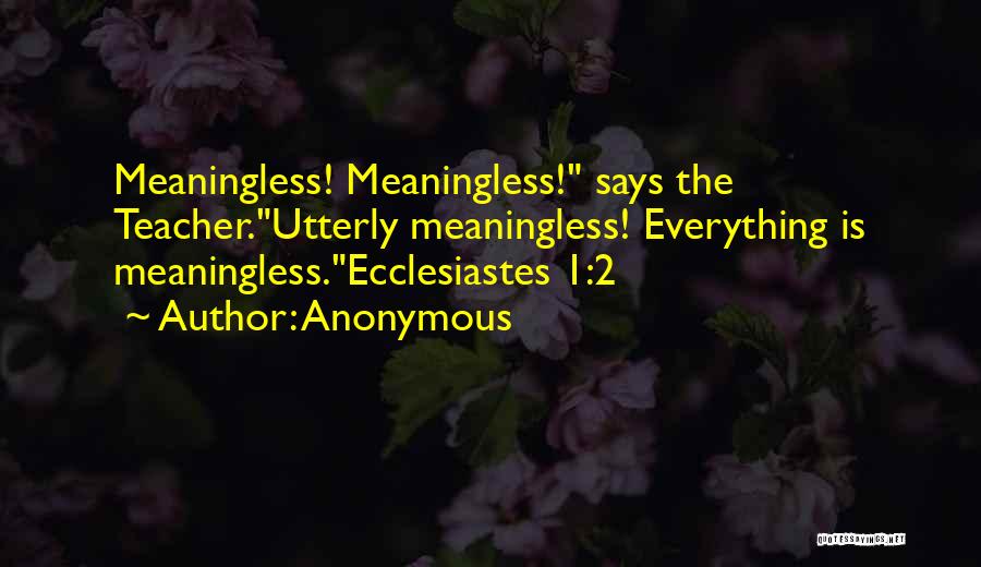 Anonymous Quotes: Meaningless! Meaningless! Says The Teacher.utterly Meaningless! Everything Is Meaningless.ecclesiastes 1:2
