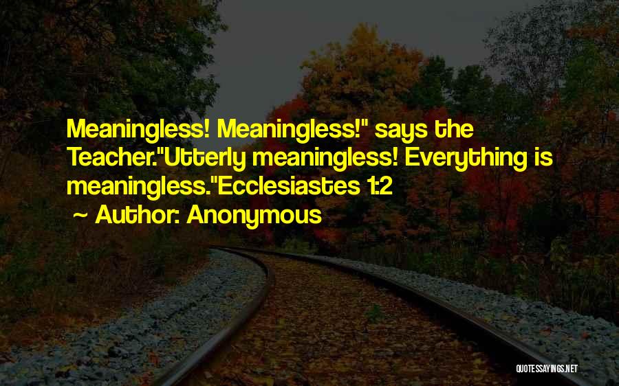 Anonymous Quotes: Meaningless! Meaningless! Says The Teacher.utterly Meaningless! Everything Is Meaningless.ecclesiastes 1:2