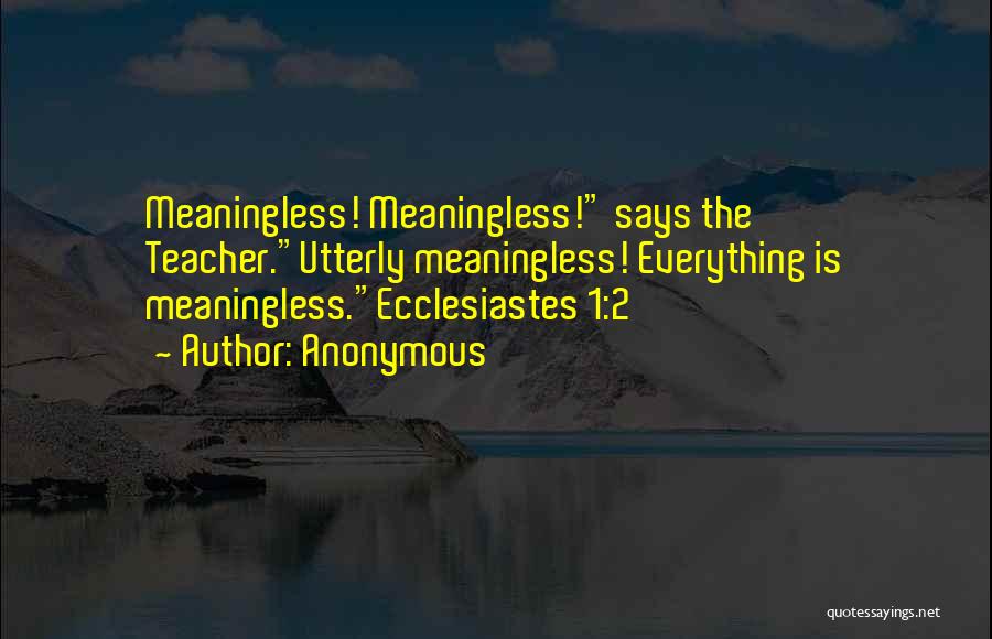Anonymous Quotes: Meaningless! Meaningless! Says The Teacher.utterly Meaningless! Everything Is Meaningless.ecclesiastes 1:2