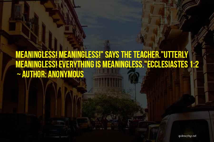Anonymous Quotes: Meaningless! Meaningless! Says The Teacher.utterly Meaningless! Everything Is Meaningless.ecclesiastes 1:2