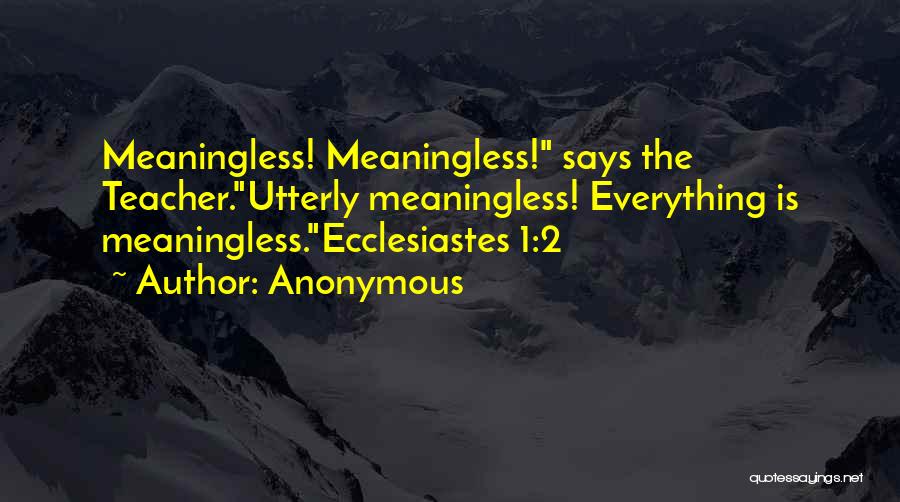 Anonymous Quotes: Meaningless! Meaningless! Says The Teacher.utterly Meaningless! Everything Is Meaningless.ecclesiastes 1:2