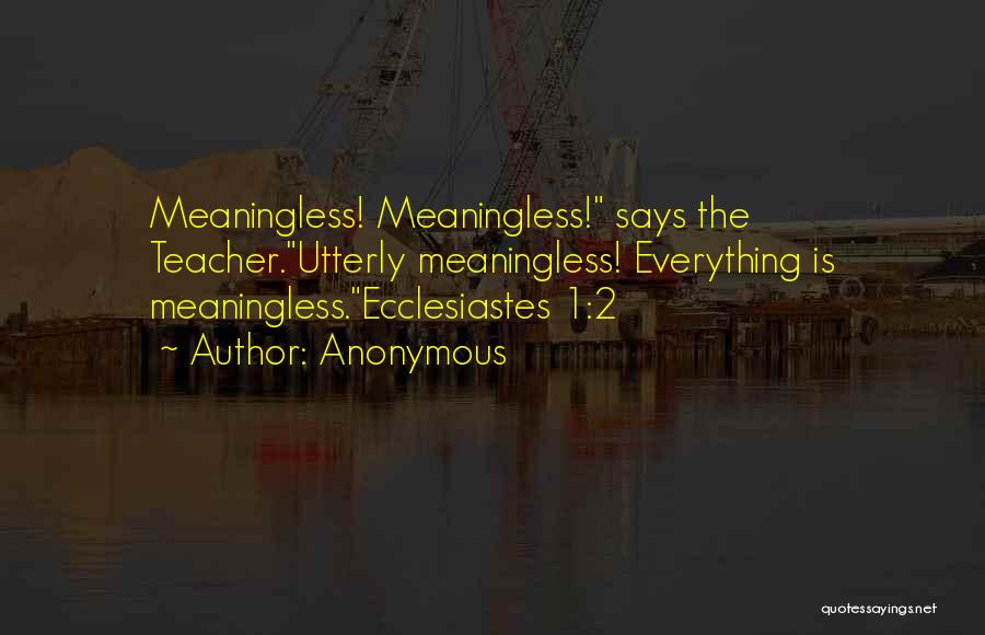 Anonymous Quotes: Meaningless! Meaningless! Says The Teacher.utterly Meaningless! Everything Is Meaningless.ecclesiastes 1:2