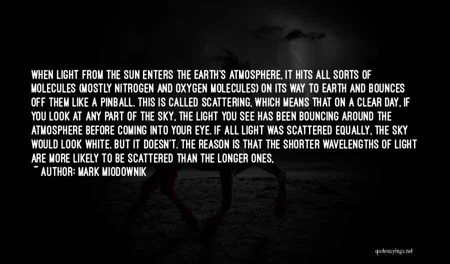 Mark Miodownik Quotes: When Light From The Sun Enters The Earth's Atmosphere, It Hits All Sorts Of Molecules (mostly Nitrogen And Oxygen Molecules)