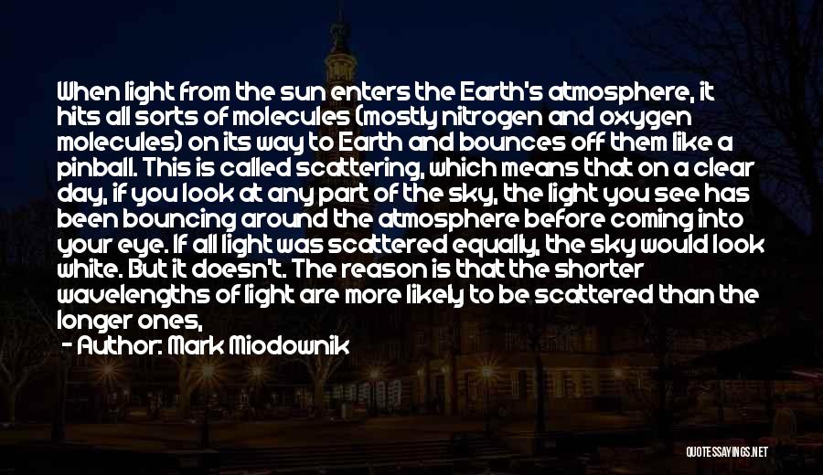 Mark Miodownik Quotes: When Light From The Sun Enters The Earth's Atmosphere, It Hits All Sorts Of Molecules (mostly Nitrogen And Oxygen Molecules)