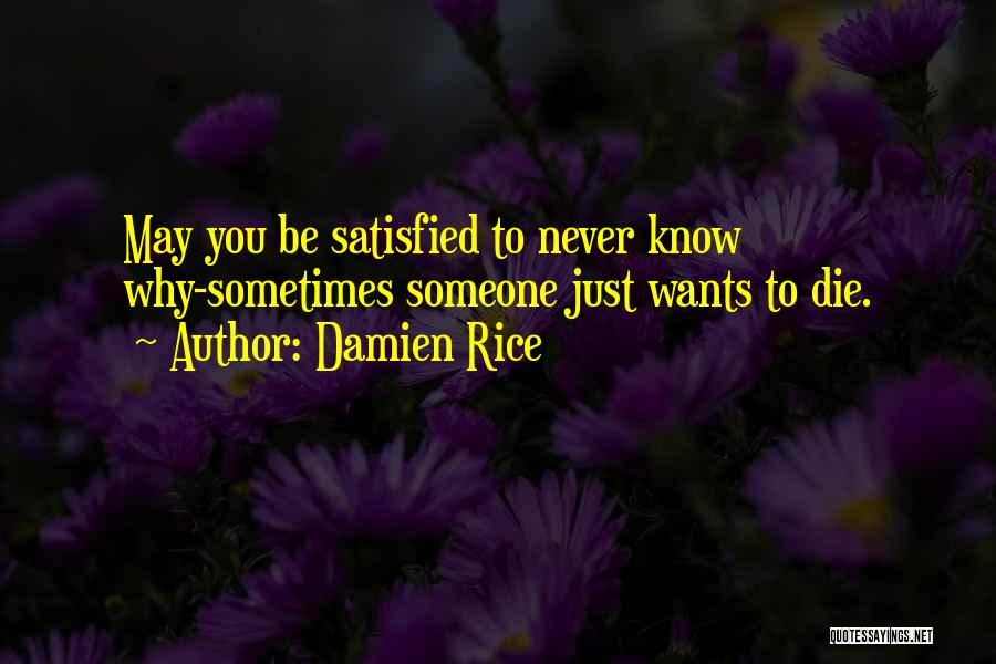 Damien Rice Quotes: May You Be Satisfied To Never Know Why-sometimes Someone Just Wants To Die.