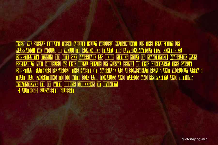 Elizabeth Gilbert Quotes: When We Speak Today, Then, About Holy Wedded Matrimony, Or The Sanctity Of Marriage, We Would Do Well To Remember