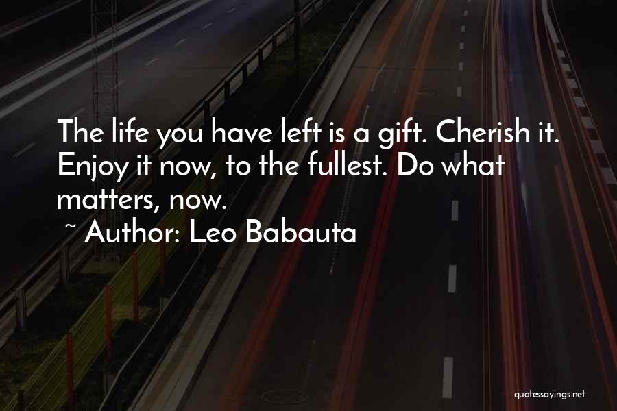 Leo Babauta Quotes: The Life You Have Left Is A Gift. Cherish It. Enjoy It Now, To The Fullest. Do What Matters, Now.