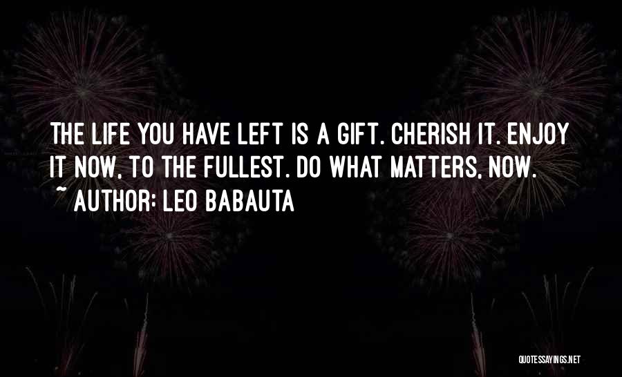 Leo Babauta Quotes: The Life You Have Left Is A Gift. Cherish It. Enjoy It Now, To The Fullest. Do What Matters, Now.