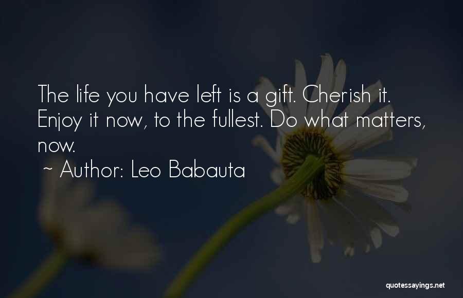 Leo Babauta Quotes: The Life You Have Left Is A Gift. Cherish It. Enjoy It Now, To The Fullest. Do What Matters, Now.