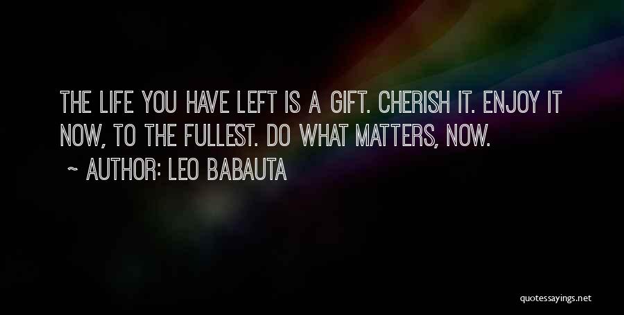 Leo Babauta Quotes: The Life You Have Left Is A Gift. Cherish It. Enjoy It Now, To The Fullest. Do What Matters, Now.