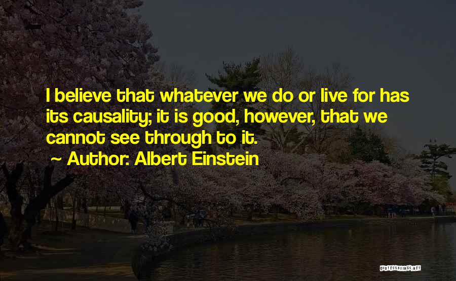 Albert Einstein Quotes: I Believe That Whatever We Do Or Live For Has Its Causality; It Is Good, However, That We Cannot See