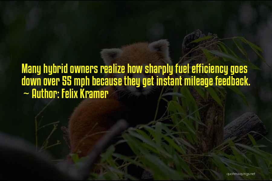 Felix Kramer Quotes: Many Hybrid Owners Realize How Sharply Fuel Efficiency Goes Down Over 55 Mph Because They Get Instant Mileage Feedback.