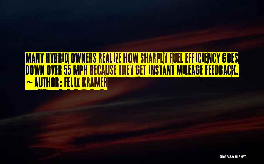 Felix Kramer Quotes: Many Hybrid Owners Realize How Sharply Fuel Efficiency Goes Down Over 55 Mph Because They Get Instant Mileage Feedback.