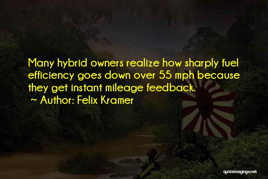 Felix Kramer Quotes: Many Hybrid Owners Realize How Sharply Fuel Efficiency Goes Down Over 55 Mph Because They Get Instant Mileage Feedback.