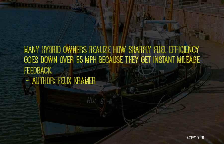 Felix Kramer Quotes: Many Hybrid Owners Realize How Sharply Fuel Efficiency Goes Down Over 55 Mph Because They Get Instant Mileage Feedback.