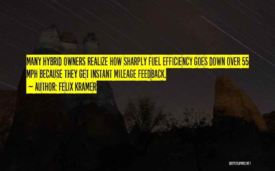 Felix Kramer Quotes: Many Hybrid Owners Realize How Sharply Fuel Efficiency Goes Down Over 55 Mph Because They Get Instant Mileage Feedback.