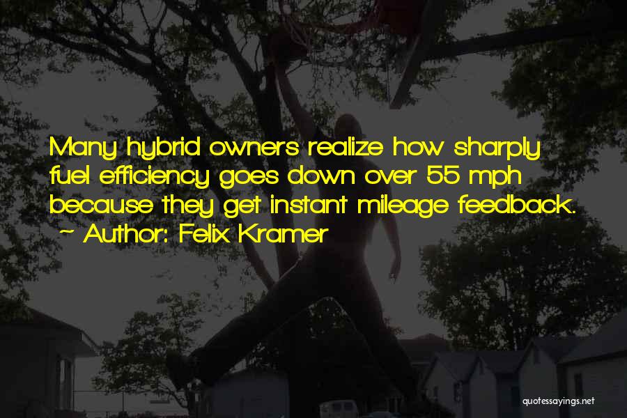 Felix Kramer Quotes: Many Hybrid Owners Realize How Sharply Fuel Efficiency Goes Down Over 55 Mph Because They Get Instant Mileage Feedback.