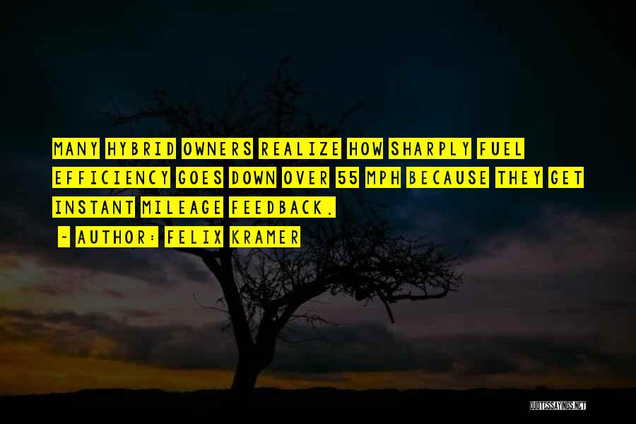 Felix Kramer Quotes: Many Hybrid Owners Realize How Sharply Fuel Efficiency Goes Down Over 55 Mph Because They Get Instant Mileage Feedback.