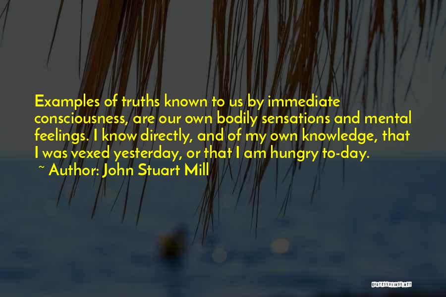 John Stuart Mill Quotes: Examples Of Truths Known To Us By Immediate Consciousness, Are Our Own Bodily Sensations And Mental Feelings. I Know Directly,