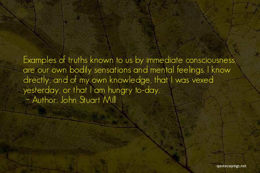 John Stuart Mill Quotes: Examples Of Truths Known To Us By Immediate Consciousness, Are Our Own Bodily Sensations And Mental Feelings. I Know Directly,