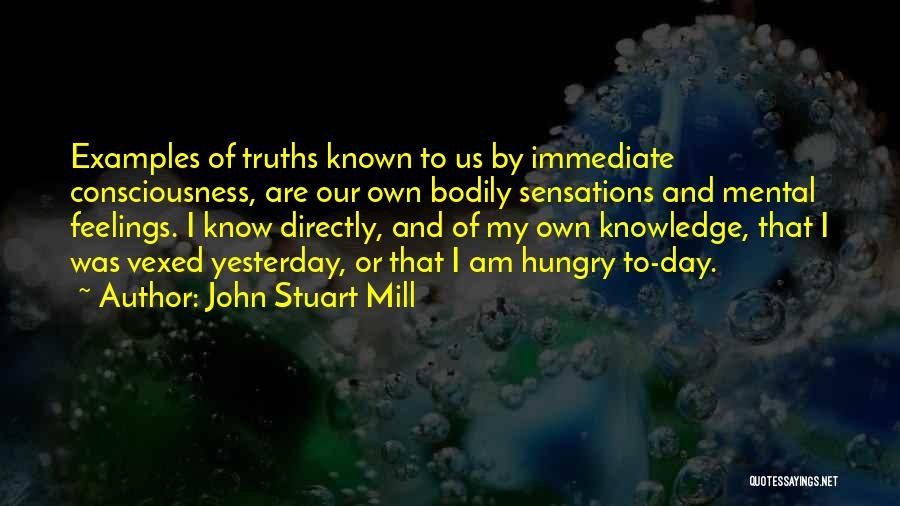 John Stuart Mill Quotes: Examples Of Truths Known To Us By Immediate Consciousness, Are Our Own Bodily Sensations And Mental Feelings. I Know Directly,