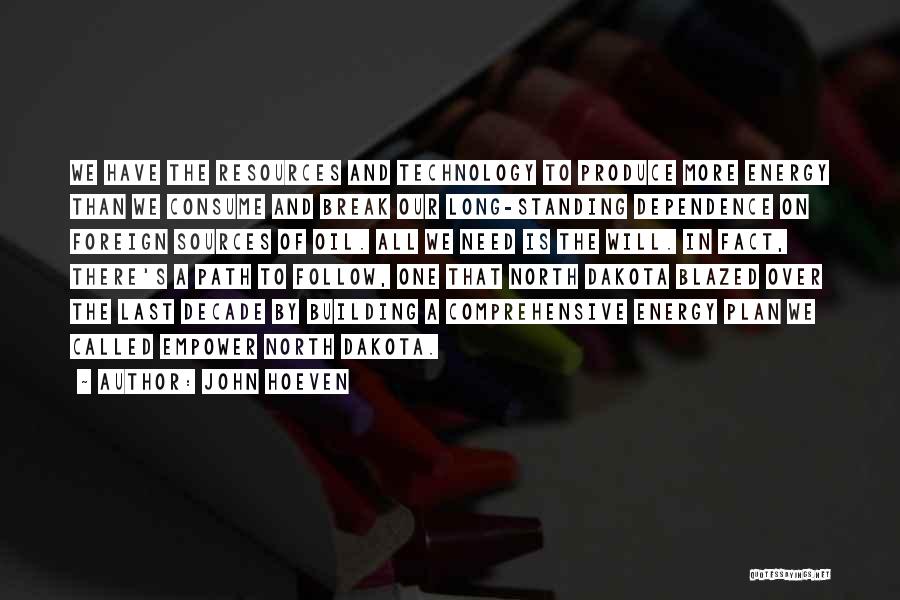 John Hoeven Quotes: We Have The Resources And Technology To Produce More Energy Than We Consume And Break Our Long-standing Dependence On Foreign