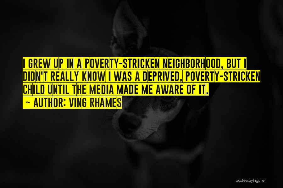 Ving Rhames Quotes: I Grew Up In A Poverty-stricken Neighborhood, But I Didn't Really Know I Was A Deprived, Poverty-stricken Child Until The
