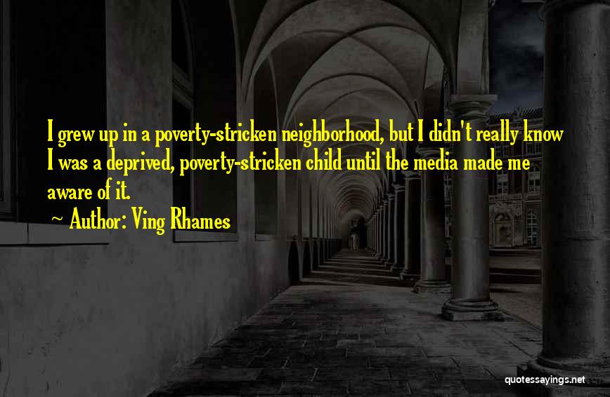 Ving Rhames Quotes: I Grew Up In A Poverty-stricken Neighborhood, But I Didn't Really Know I Was A Deprived, Poverty-stricken Child Until The
