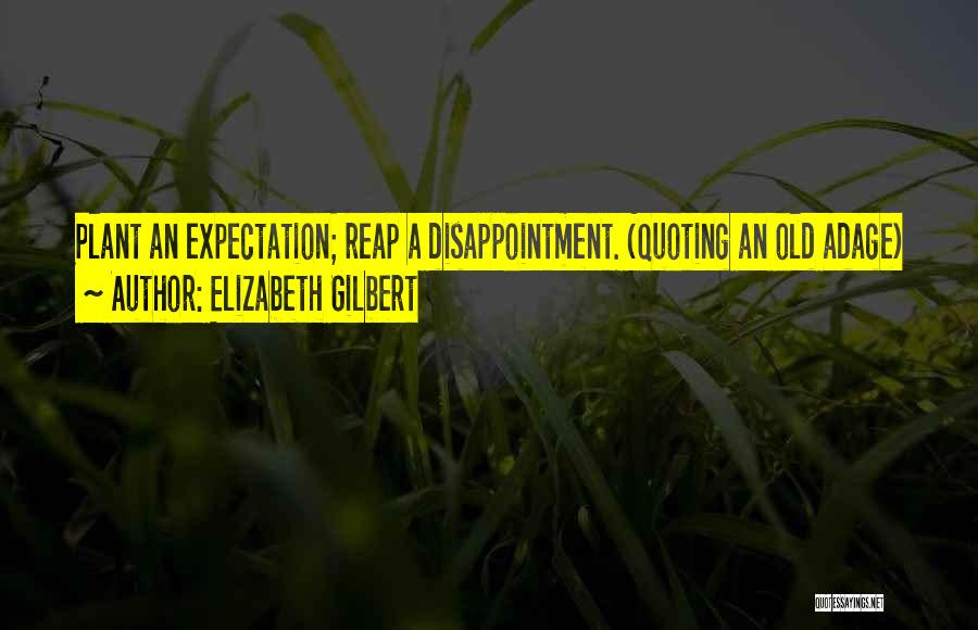 Elizabeth Gilbert Quotes: Plant An Expectation; Reap A Disappointment. (quoting An Old Adage)