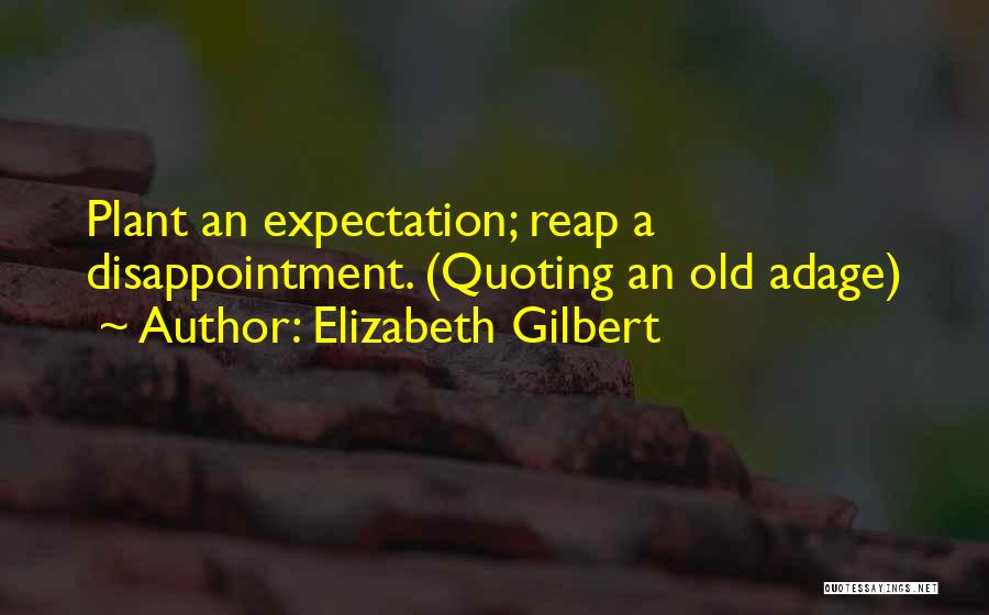 Elizabeth Gilbert Quotes: Plant An Expectation; Reap A Disappointment. (quoting An Old Adage)