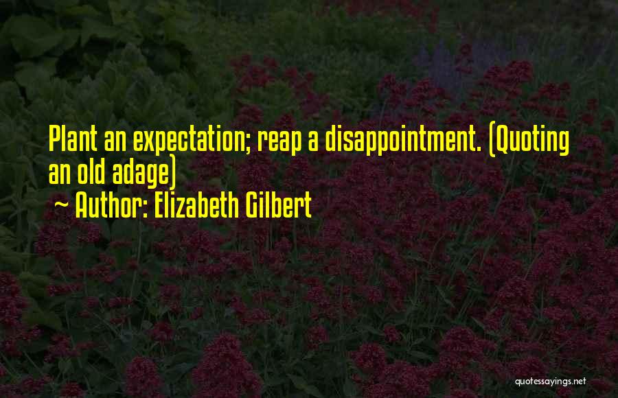 Elizabeth Gilbert Quotes: Plant An Expectation; Reap A Disappointment. (quoting An Old Adage)