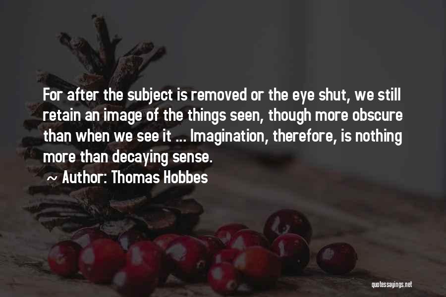 Thomas Hobbes Quotes: For After The Subject Is Removed Or The Eye Shut, We Still Retain An Image Of The Things Seen, Though