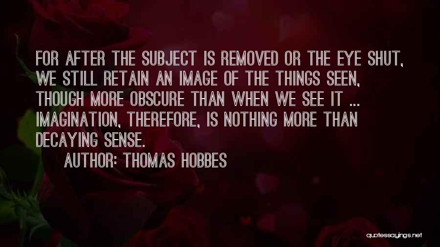 Thomas Hobbes Quotes: For After The Subject Is Removed Or The Eye Shut, We Still Retain An Image Of The Things Seen, Though