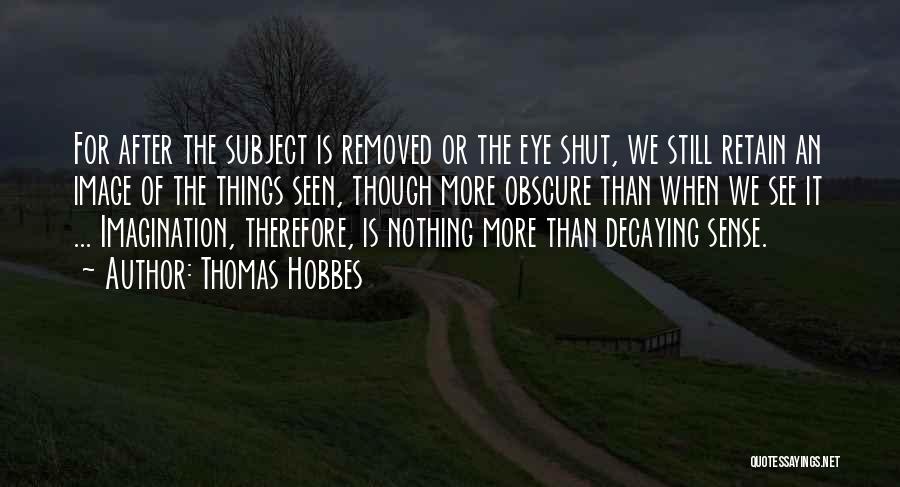 Thomas Hobbes Quotes: For After The Subject Is Removed Or The Eye Shut, We Still Retain An Image Of The Things Seen, Though