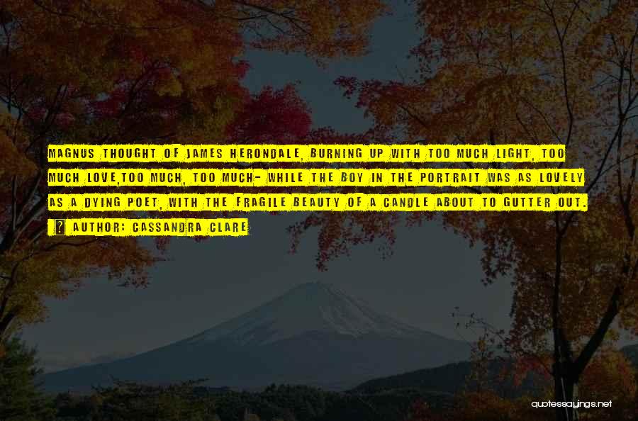 Cassandra Clare Quotes: Magnus Thought Of James Herondale, Burning Up With Too Much Light, Too Much Love,too Much, Too Much- While The Boy