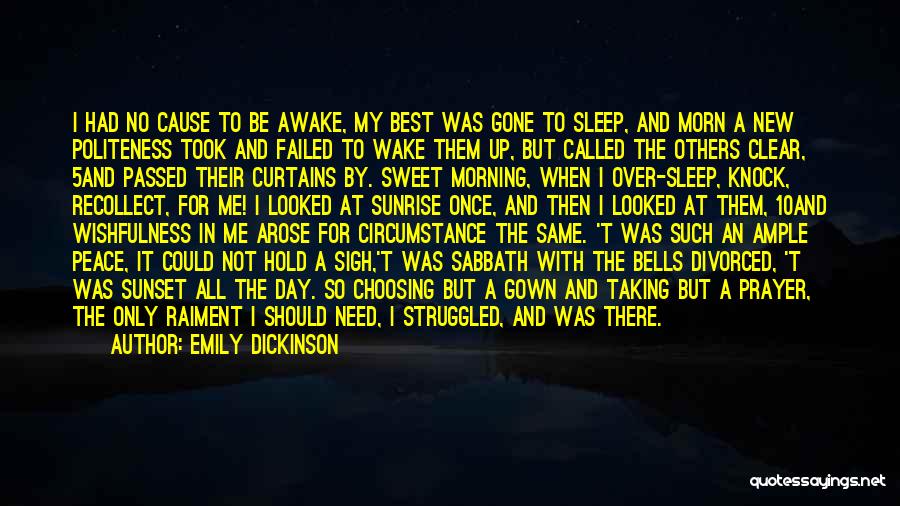 Emily Dickinson Quotes: I Had No Cause To Be Awake, My Best Was Gone To Sleep, And Morn A New Politeness Took And