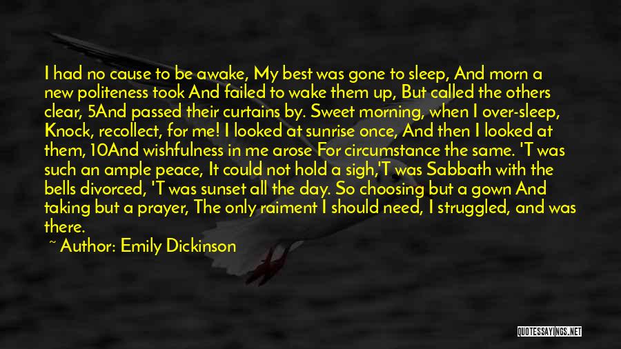 Emily Dickinson Quotes: I Had No Cause To Be Awake, My Best Was Gone To Sleep, And Morn A New Politeness Took And