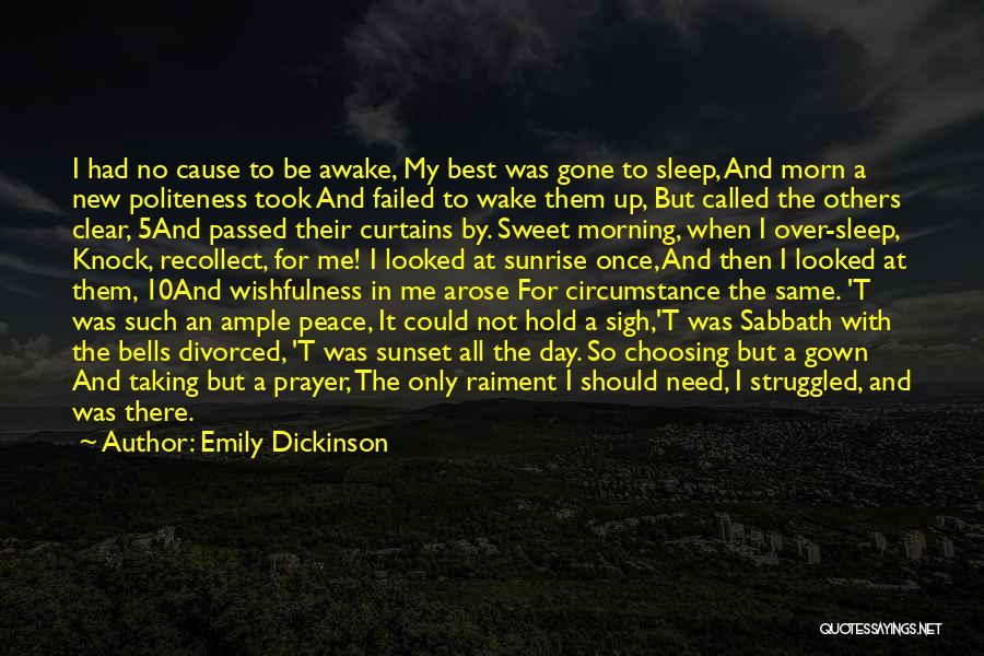 Emily Dickinson Quotes: I Had No Cause To Be Awake, My Best Was Gone To Sleep, And Morn A New Politeness Took And