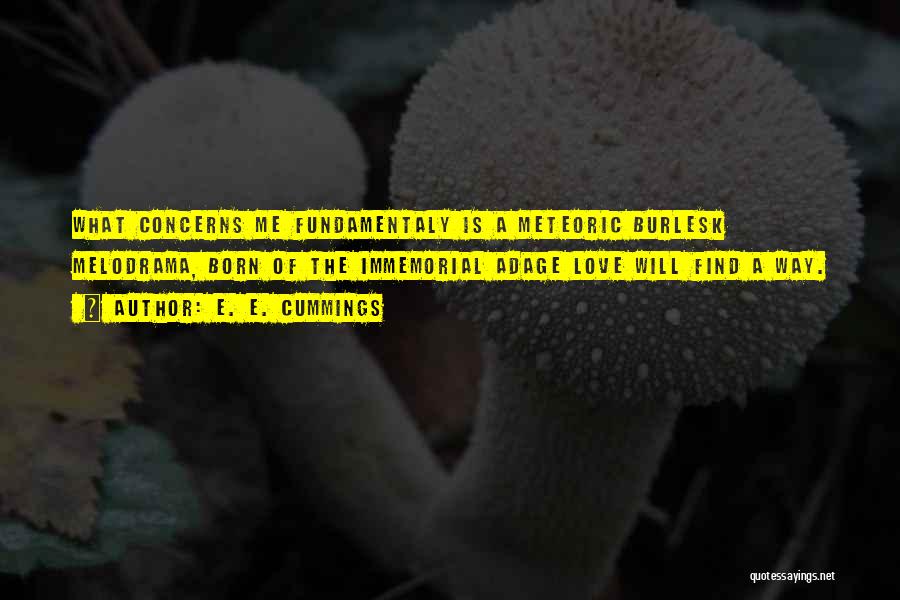 E. E. Cummings Quotes: What Concerns Me Fundamentaly Is A Meteoric Burlesk Melodrama, Born Of The Immemorial Adage Love Will Find A Way.